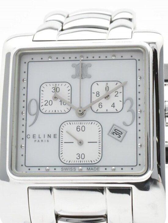 Celine Chronograph Watch Square Silver Dial Stainless Steel Quartz Date main image 6